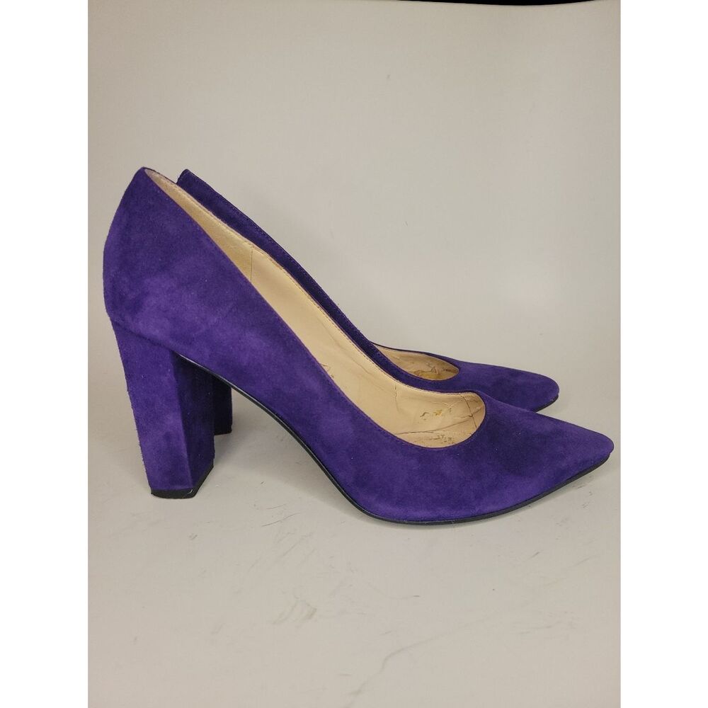 Nine West Purple Suede Pointed Toe Block Heel Pumps